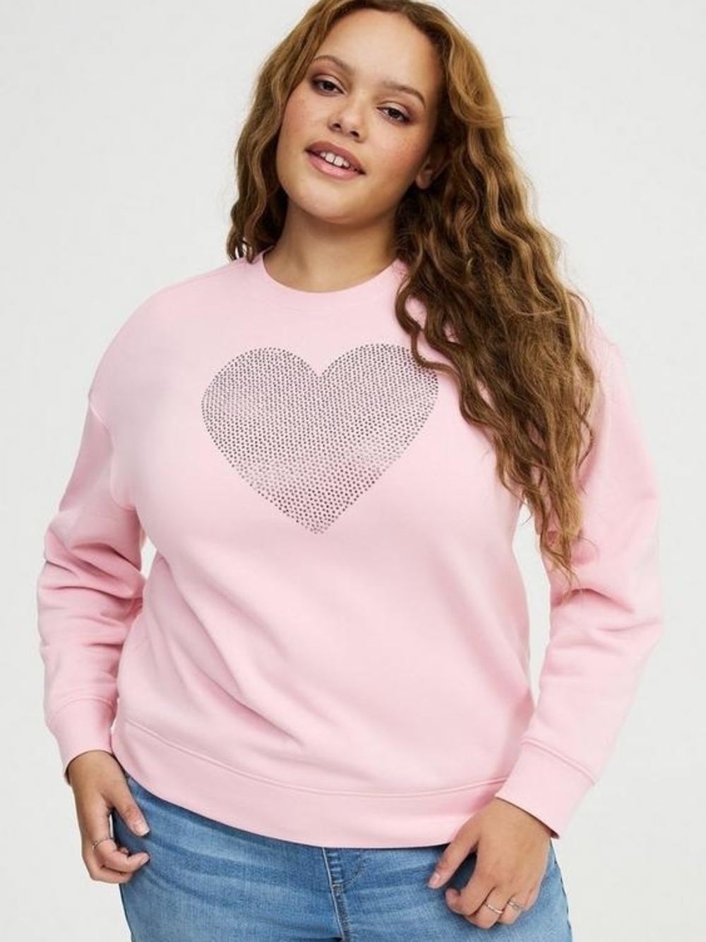 NWOT Torrid Relaxed Cozy Fleece Sweatshirt Pink Sparkle Heart